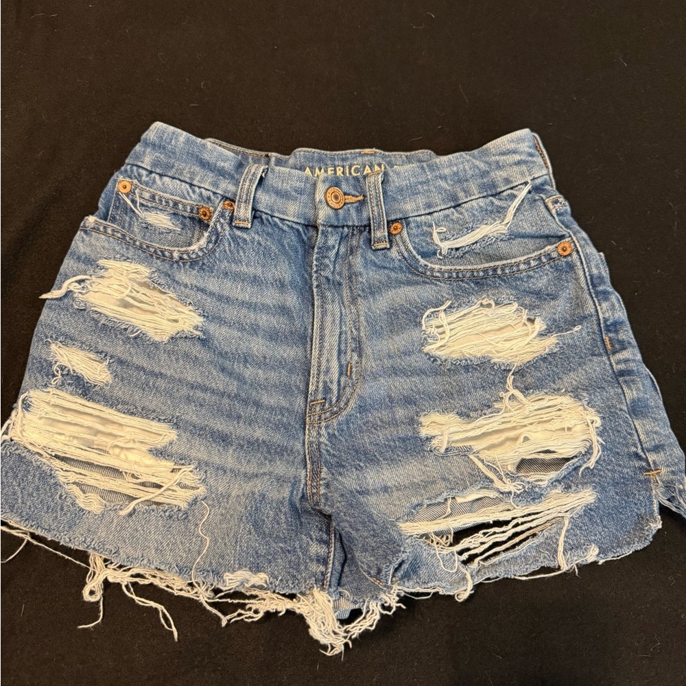 American Eagle Outfitters Blue Distressed Jean Shorts